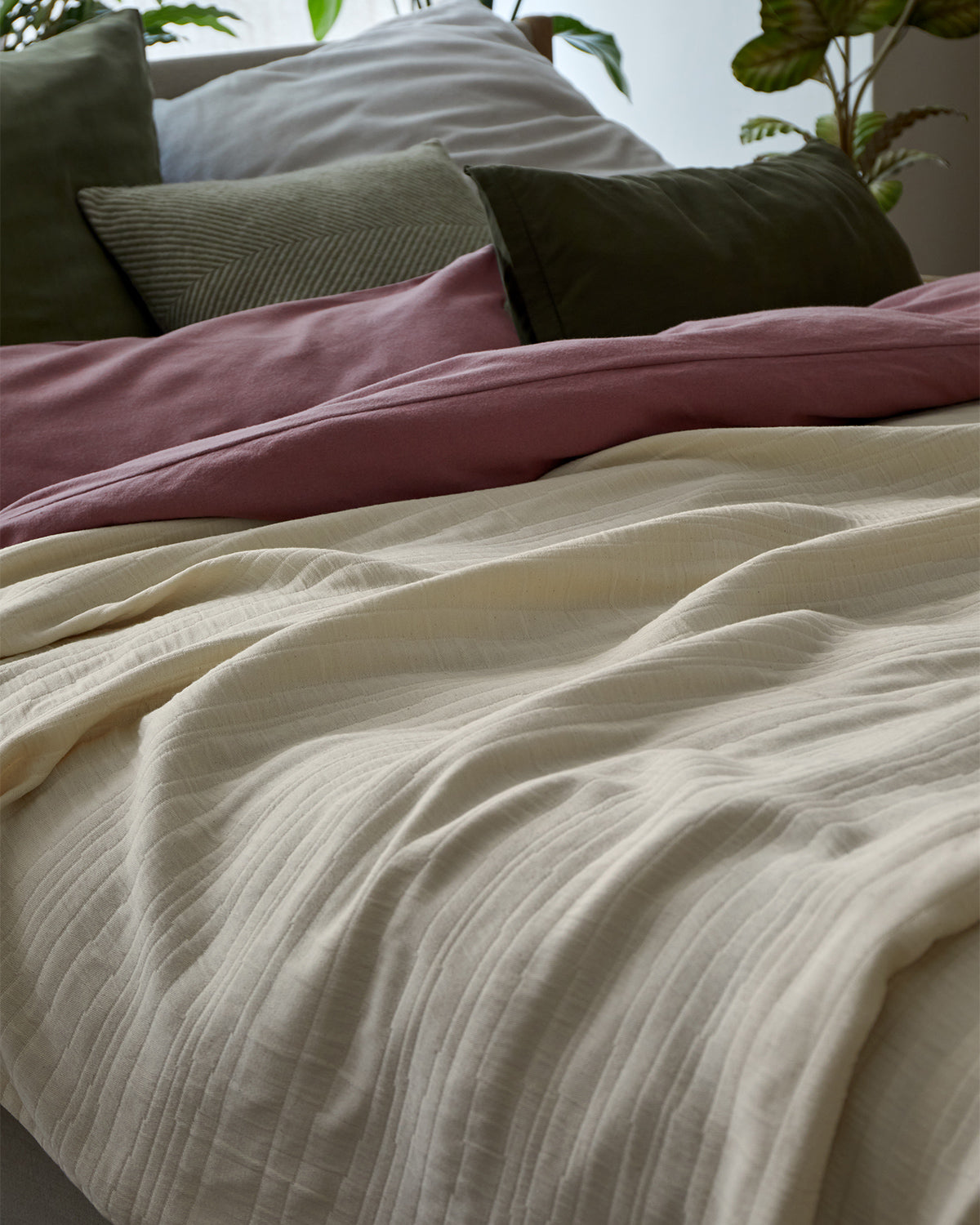 Baumwoll-Tagesdecke Saraia, Creme