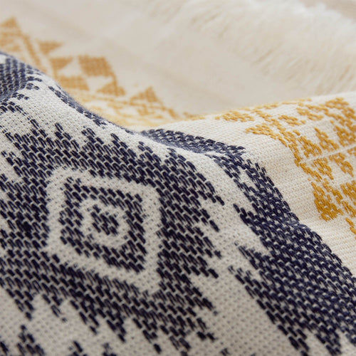 Strandtuch Gilao, Naturweiß & Dunkelblau & Senfgelb, 100% Baumwolle | Hochwertige Wohnaccessoires