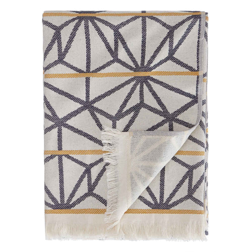 Strandtuch Arade, Naturweiß & Dunkelblau & Senfgelb, 100% Baumwolle | URBANARA Strandtücher