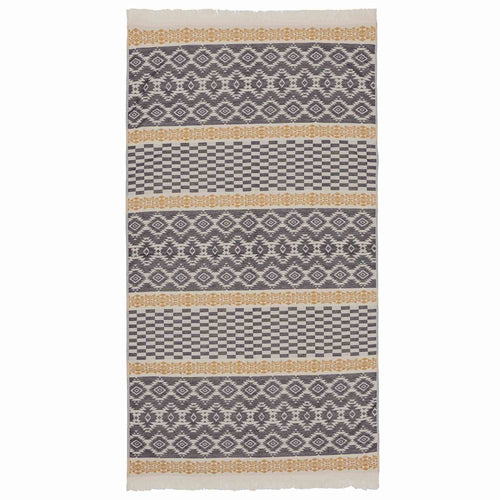 Gilao beach towel, natural white & dark blue & mustard, 100% cotton