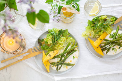 Polentaschnitten mit grünem Spargel