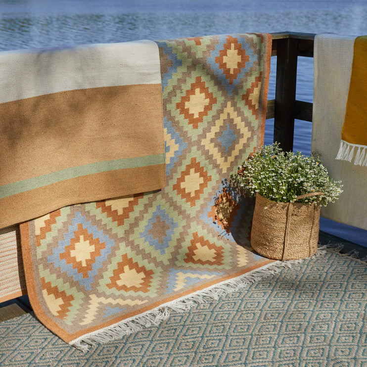 Outdoor-Teppich Nobu [Terrakotta & Salbeigrün & Nebelblau]