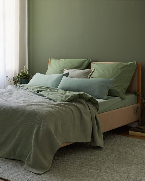 Baumwoll-Kissenbezug 2er Set Mata [Dunkles Salbeigrün]