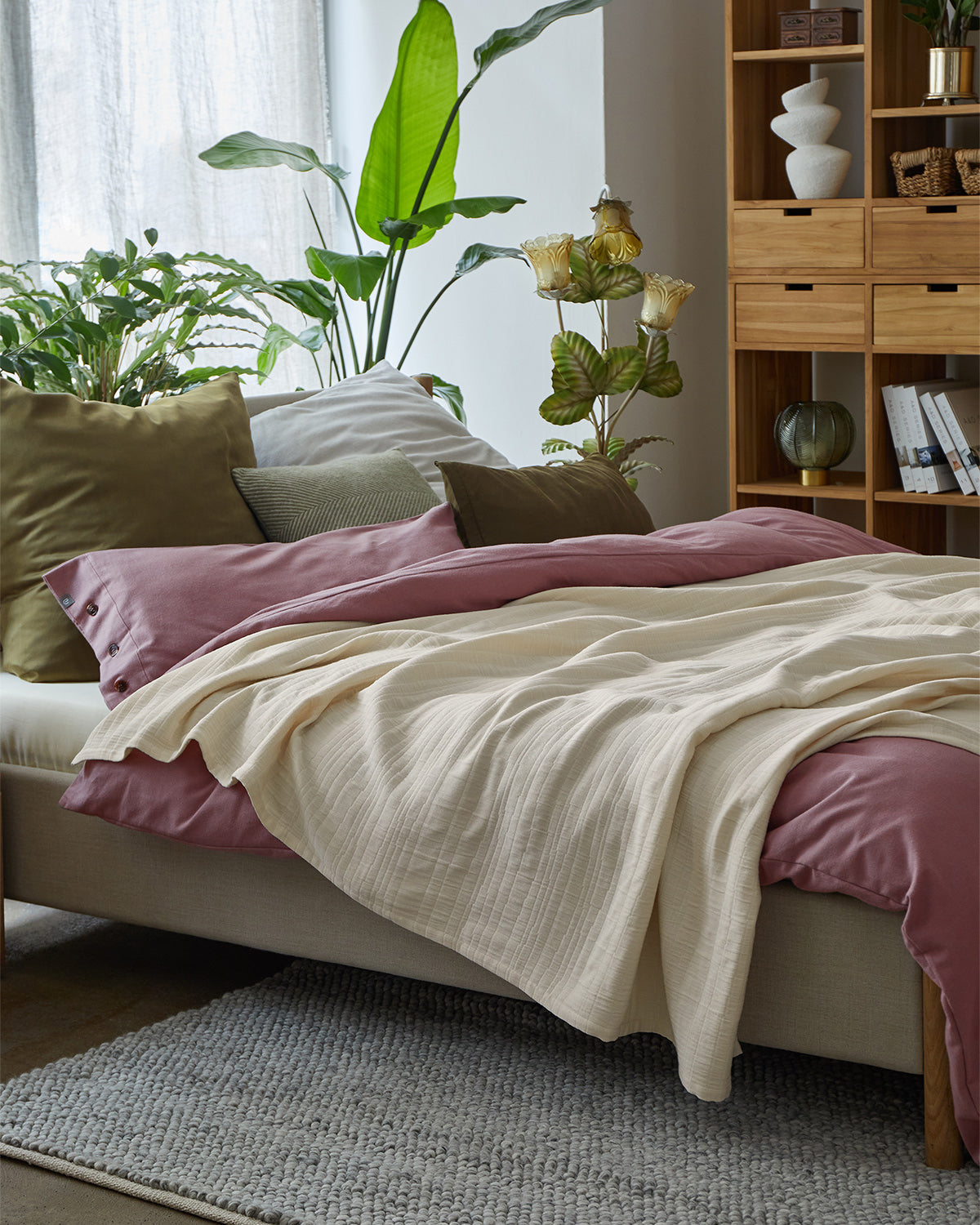 Baumwoll-Tagesdecke Saraia, Creme