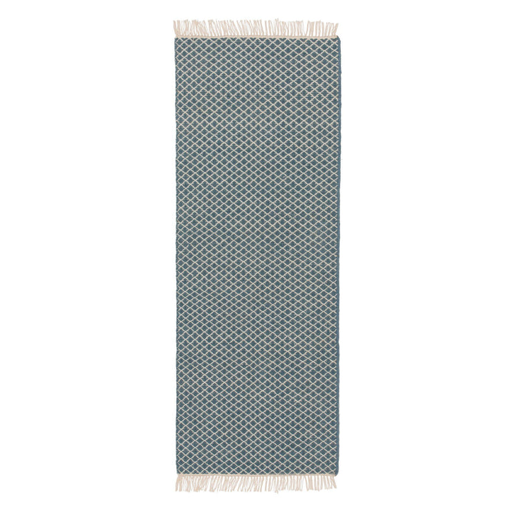 Läufer Loni, Blau & Eierschale, 100% Wolle | Hochwertige Wohnaccessoires