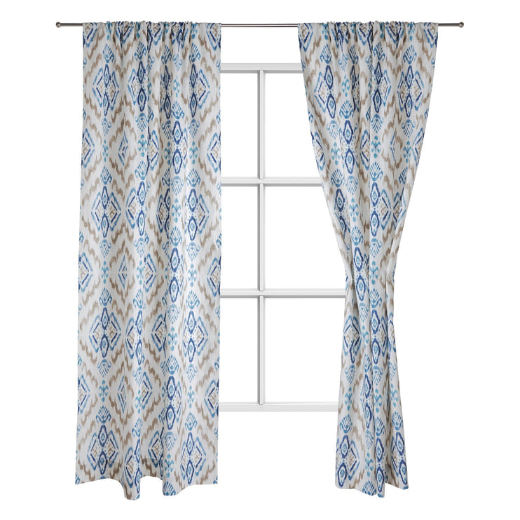 Vorhang Suide, Naturweiß & Dunkelblau & Jeansblau, 65% Leinen & 35% Polyester
