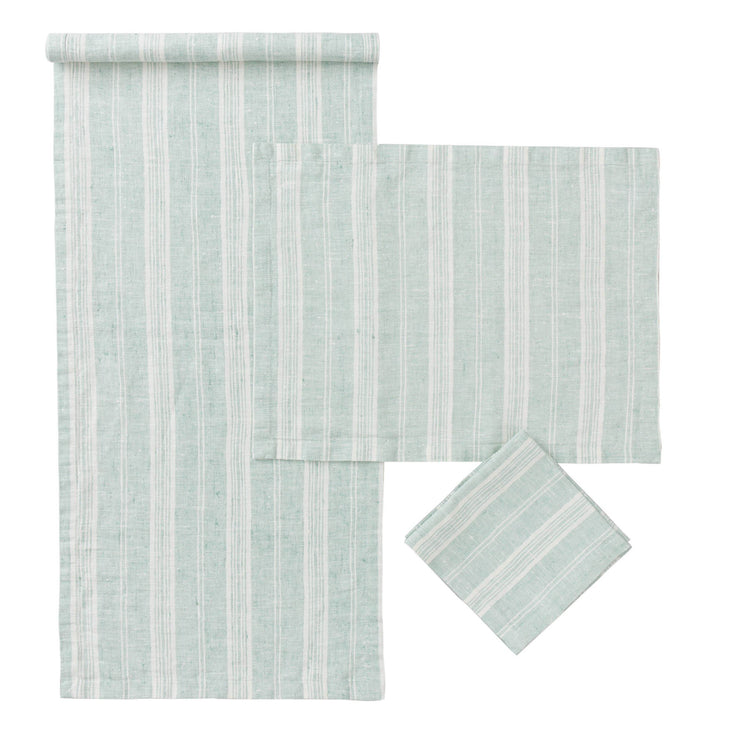 Serviette Lusis, Minzgrün & Weiß, 100% Leinen | URBANARA Servietten