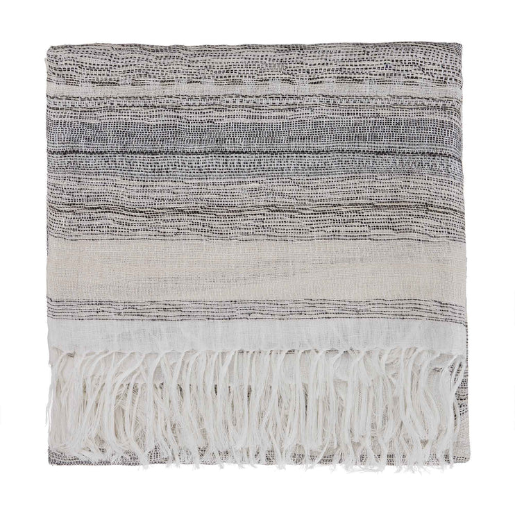 Decke Bundi, Schwarz & Creme, 60% Leinen & 40% Seide