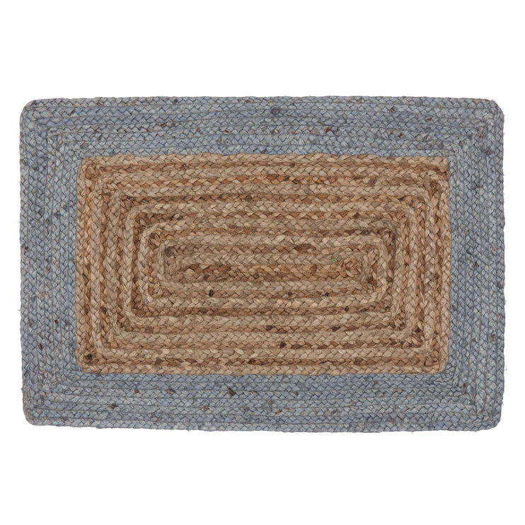 Fussmatte Nandi, Natur & Helles Graublau, 100% Jute