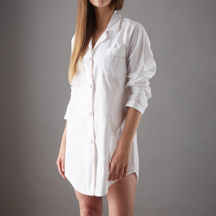 Nachthemd Alva Weiß & Rosa, 100% Bio-Baumwolle