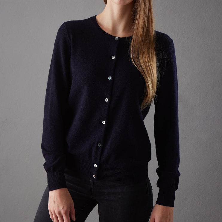 Strickjacke Nora, Mitternachtsblau, 50% Kaschmirwolle & 50% Wolle