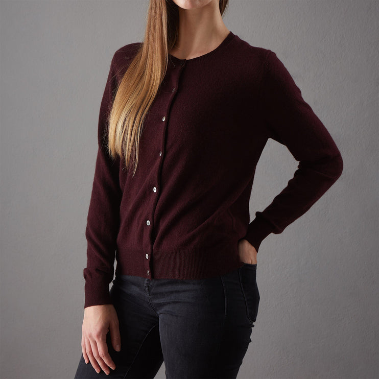 Strickjacke Nora, Weinrot, 50% Kaschmirwolle & 50% Wolle