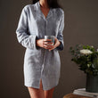 Nachthemd Casaal Dunkles Graublau & Weiß, 100% Leinen & 100% Baumwolle
