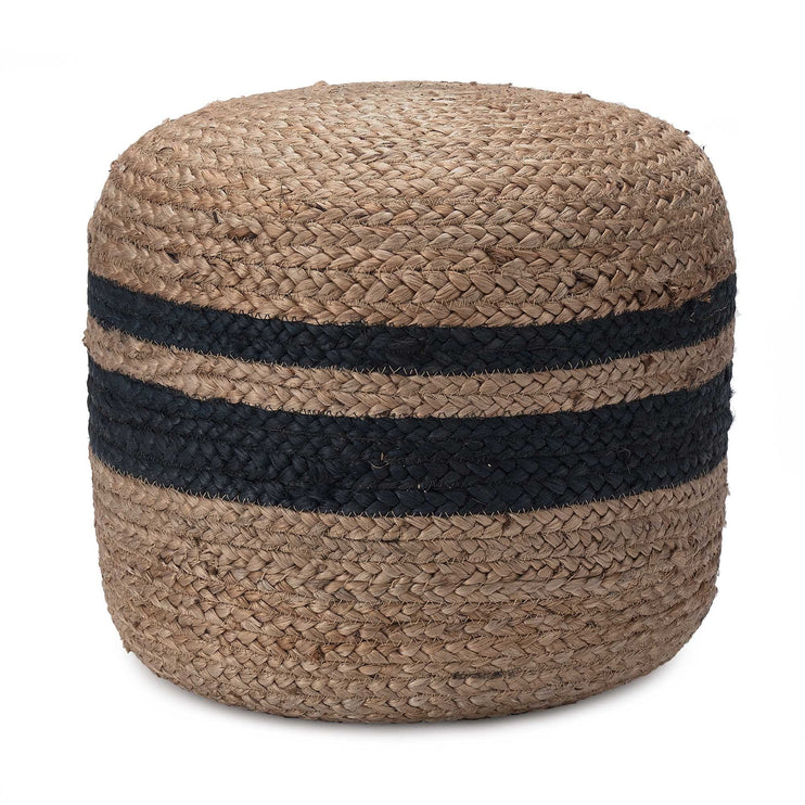 Pouf Silani, Natur & Blau, 90% Jute & 10% Baumwolle
