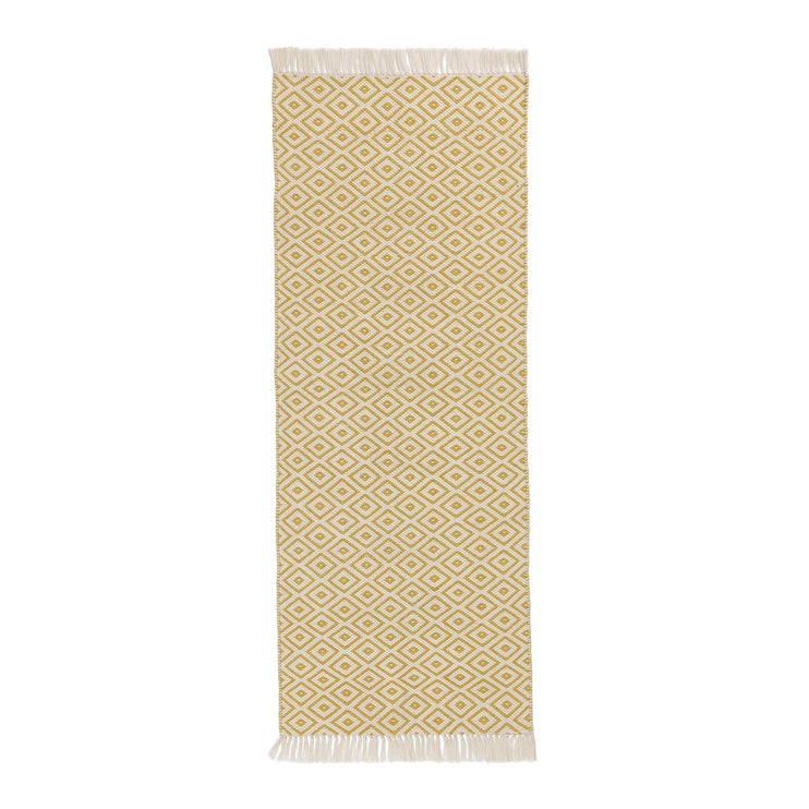 Läufer Barota, Leuchtendes Senfgelb & Weiß, 100% PET | Hochwertige Wohnaccessoires