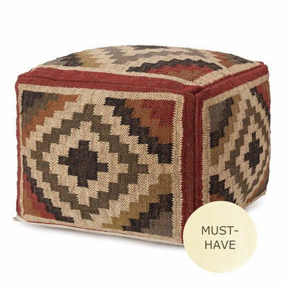 Jute-Pouf Gandaki [Rostorange/Sand/Olivgrün]