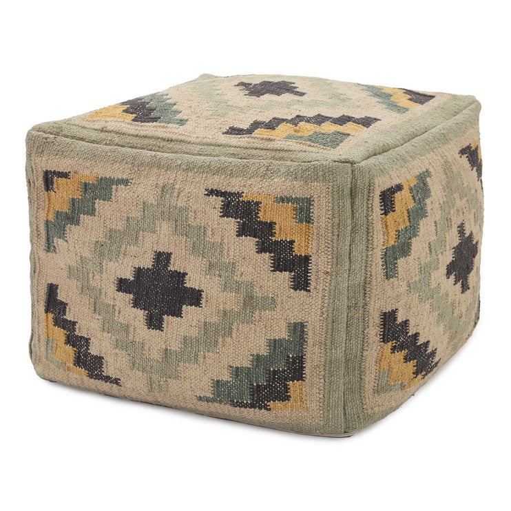 Pouf Gandaki Grüngrau & Senfgelb & Sand, 80% Jute & 20% Baumwolle