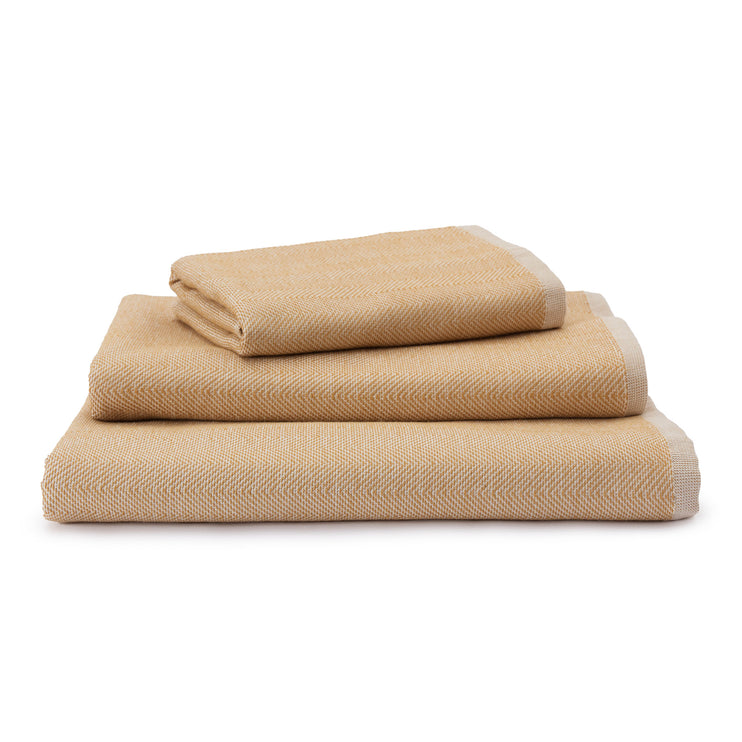 Handtuch Ilhavo Ocker & Naturweiß, 100% Bio-Baumwolle