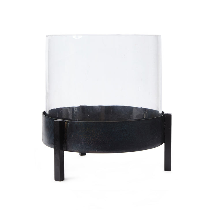 Windlicht Ozar Schwarz, 100% Glas & 100% Metall | Hochwertige Wohnaccessoires