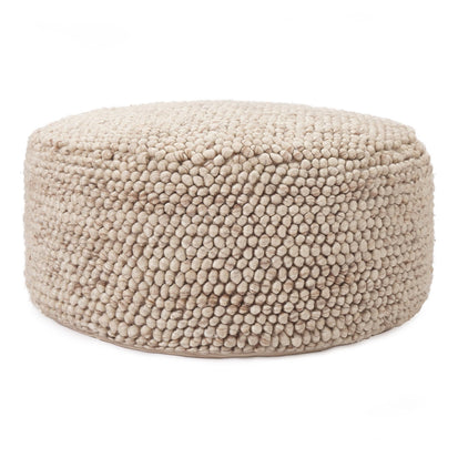 Pouf Ravi, Naturweiß, 70% Schurwolle & 30% Viskose