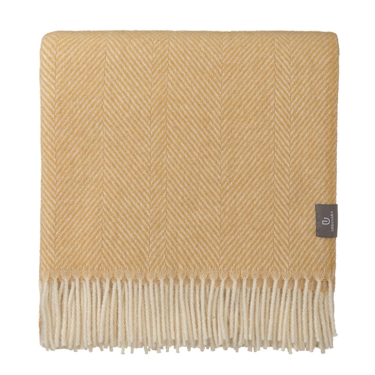 Wolldecke Salantai Senfgelb & Creme, 100% Schurwolle | Hochwertige Wohnaccessoires