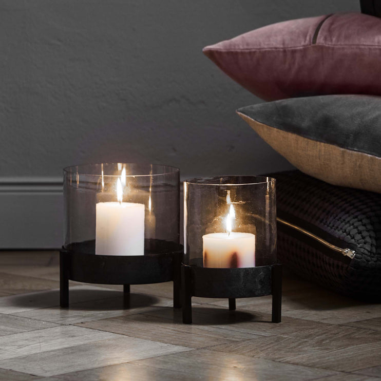 Windlicht Ozar Schwarz, 100% Glas & 100% Metall | URBANARA Kerzen & Düfte