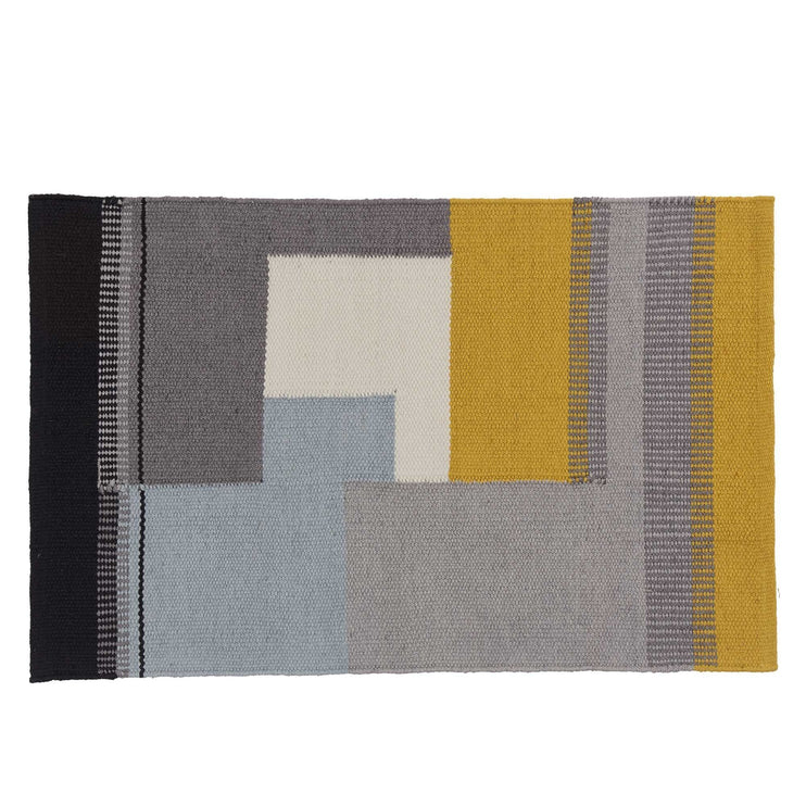 Fussmatte Indari, Grau & Eisblau & Leuchtendes Senfgelb, 100% PET
